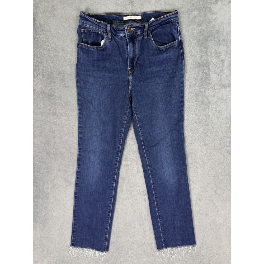 Levis 724 Jeans Womens 28 Blue Dark Wash Denim High Rise Straight Stretch Fringe
